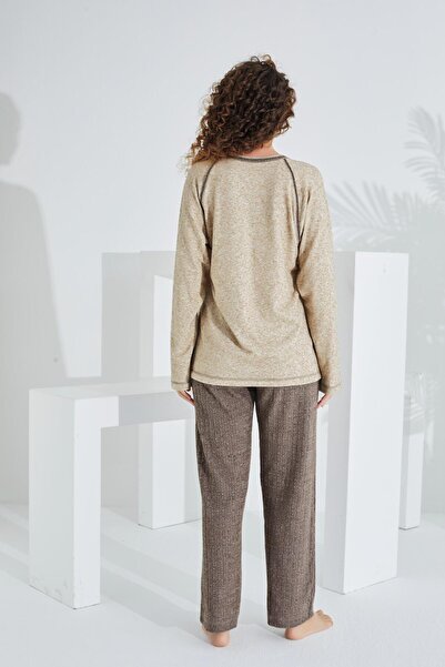 Etoile %100 Pamuk Deve Tüyü Kumaş Uzun Kol  Kadın Pijama Takımı 98408