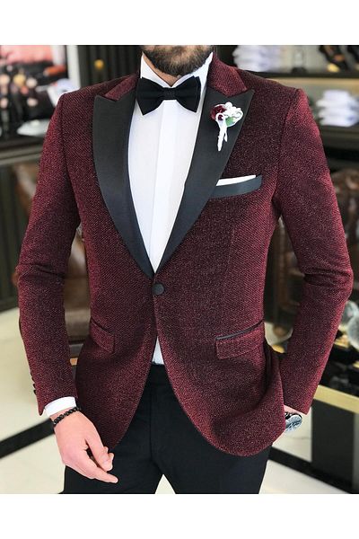 TerziAdemAltun Italian Cut Men's Jacket Trousers Groom Suit Set Claret Red T7497