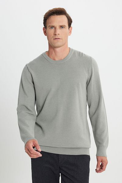 ALTINYILDIZ CLASSICS Ανδρικό πλεκτό πουλόβερ Aqua Green Cotton Standard Fit με κανονική εφαρμογή με λαιμόκοψη ζακάρ