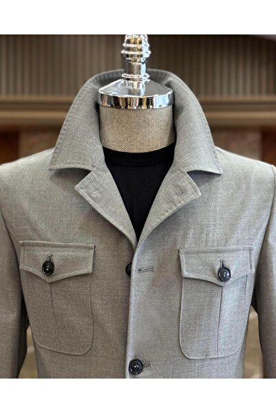 TerziAdemAltun italyan stil slim fit  safari ceket pantolon takım elbise gri T11960