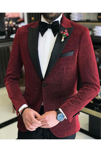 TerziAdemAltun Italian Cut Men's Jacket Trousers Groom Suit Set Red T7498