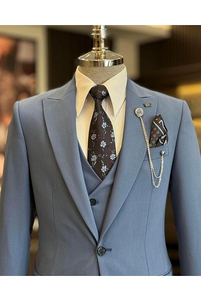 TerziAdemAltun Set jachetă și vestă în stil italian de culoare petrol - T12011