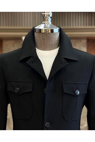 TerziAdemAltun Black Slim Fit Safari Jacket and Trousers Set - T11957