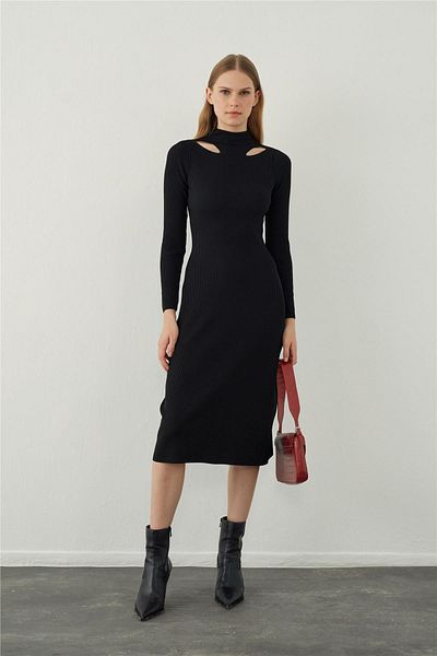 SHERIN Μαύρο Μίντι Πλεκτό Φόρεμα Off The Shoulder
