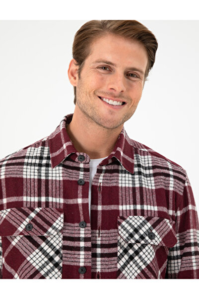Pierre Cardin Bordo Oversize Oduncu Uzun Kollu Gömlek 50292191-VR223