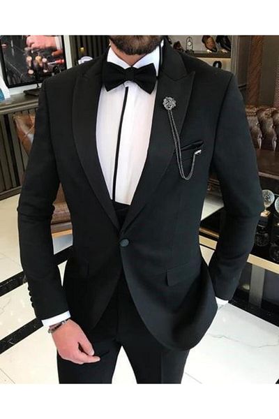 TerziAdemAltun Black Battal Groom Suit Cut Jacket Vest and Trousers Set - T12955