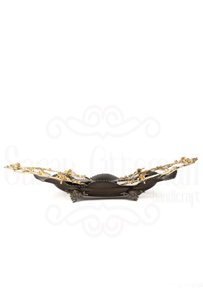 Saray Ottoman handicraft Bakır Ayaklı Şekerlik Meyvelik Sunumluk Dekoratif Obje Çikolatalık Sele Meyvelik SİYAH-BÜYÜK