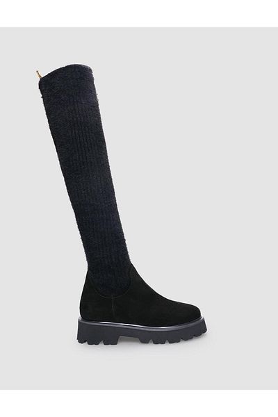 Cabani Genuine Leather Black Suede Women's over the Knee Daily Boots