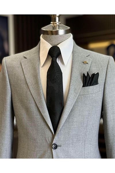 TerziAdemAltun Men's Slim Fit Italian Style Jacket and Trousers Set - Gray T12709