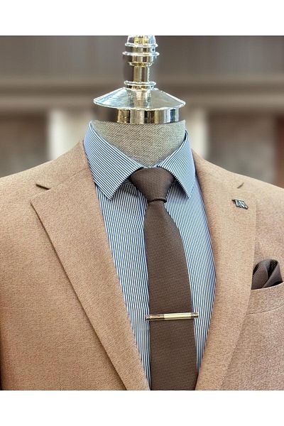 TerziAdemAltun Set jachetă și pantaloni slim în stil italian de culoare cărămidă - T11544