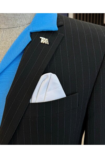 TerziAdemAltun Black Italian Style Slim Fit Striped Jacket and Lace-up Trousers Set - T11814