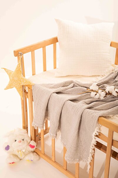 MYLASA HOME بطانية أطفال موسلين 100% قطن طبيعي رمادي مقاس 100×120 سم