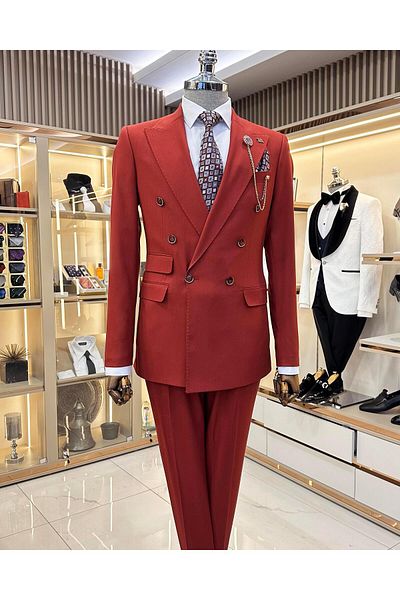 TerziAdemAltun Italian style jacket pants men's suit red T11085