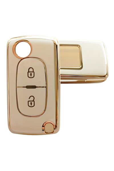 Kasey Peugeot Partner 207-407 White Gold Control Key Case - Compatible Auto Keychain