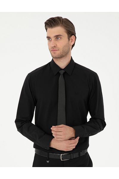 Pierre Cardin Μαύρο Slim Fit Μακρυμάνικο Basic πουκάμισο 50297903-VR046