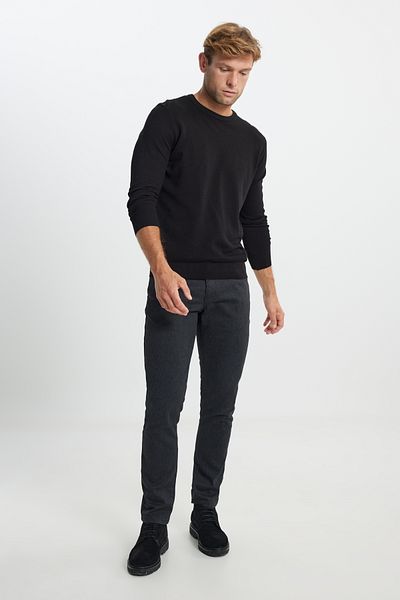 ALTINYILDIZ CLASSICS Pulover pentru bărbați, bumbac negru, cu croială standard, cu decolteu rotund, jacquard