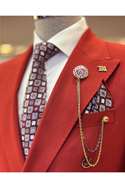 TerziAdemAltun İtalyan stil ceket pantolon erkek takım elbise kırmızı T11085