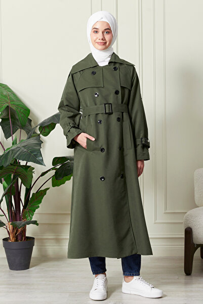 Aranlı tekstil Γυναικεία καμπαρντίνα μεσαίου μήκους με λεπτομερή απολέτα, υδατοαπωθητικό ύφασμα και ζώνη