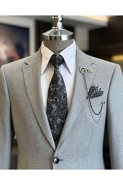 TerziAdemAltun men's Slim FiT ITalian STyle JackeT and Trousers SeT - Gray T12716