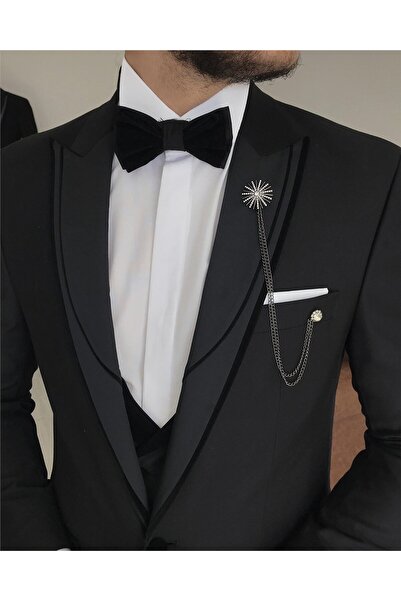 TerziAdemAltun Ιταλικό κομμένο γιλέκο παντελόνι σετ γαμπρού Μαύρο T7845