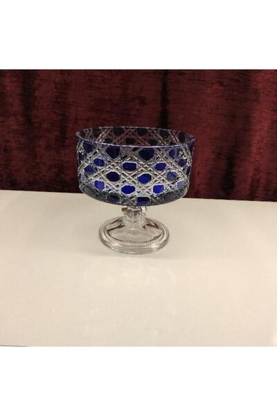 Glowvera وعاء بقاعدة وعاء زجاجي وعاء تقديم نمط الخوص ساندرا 16 سم أزرق