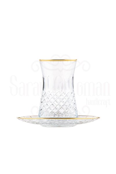 Saray Ottoman handicraft Bardak Çay Bardağı Çay Seti Çay Takımı Lux Baklava Dik Heybeli Çay Seti Ağız Yaldız Altın