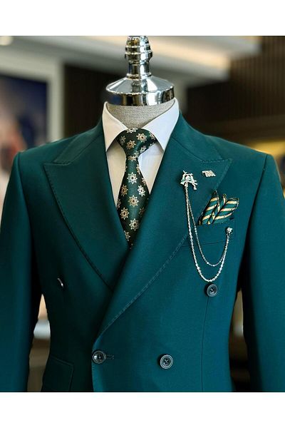 TerziAdemAltun Green Slim FiT ITalian STyle Double BreasTed JackeT and PanTs SeT - T12593