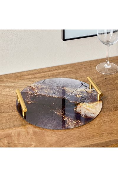 Home Box Fero Glass Tray with 2 Metal Handles - 25x3.5x25 cm