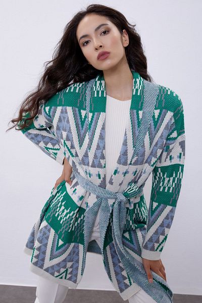 SHERIN Green Patterned Knitwear Cardigan