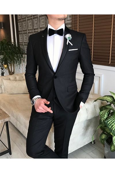 TerziAdemAltun Classic Cut Jacket Vest Trousers Oversize Groom Suit Set Black T7573
