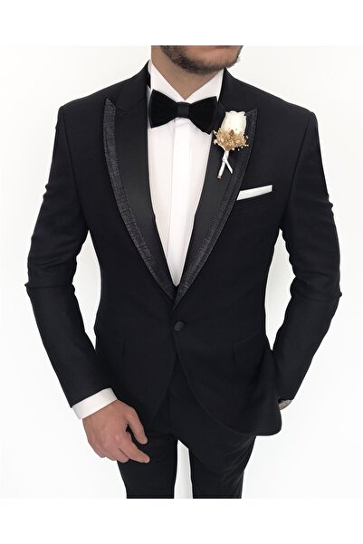 TerziAdemAltun Ιταλικό κομμένο γιλέκο παντελόνι σετ γαμπρού Μαύρο T8122