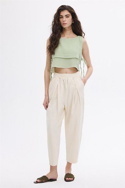 SHERIN Pantaloni Carrot Fit cu guler dublu