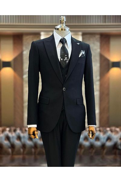 TerziAdemAltun Black Italian Style Jacket and Vest Set - T12020