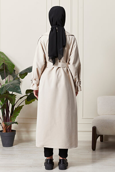 Aranlı tekstil Γυναικεία καμπαρντίνα μεσαίου μήκους με λεπτομερή απολέτα, υδατοαπωθητικό ύφασμα και ζώνη