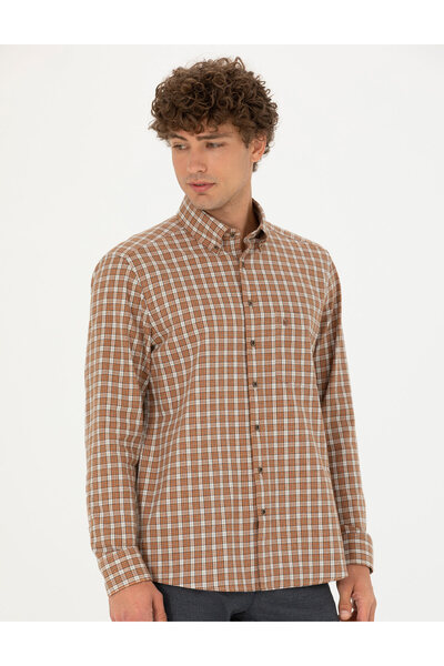 Pierre Cardin Kahverengi Regular Fit Uzun Kollu Gömlek 50274597-VR029