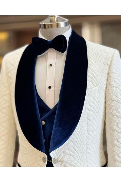 TerziAdemAltun White Italian Cut Groom Suit Jacket-Vest-Pants Set T12074
