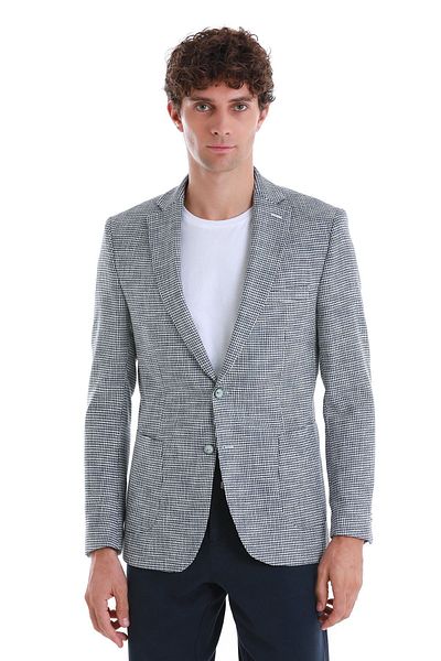 Hatemoğlu Navy Blue Comfort Fit Patterned Mono Collar Classic Jacket