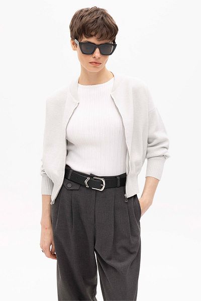 SHERIN Gray Glitter Bomber Knitwear Cardigan