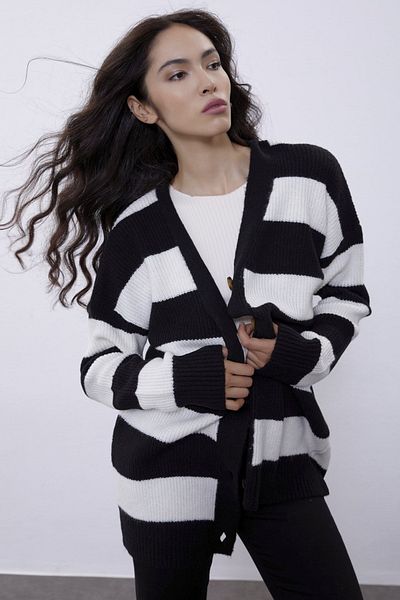 SHERIN Ecru Striped Knitwear Cardigan