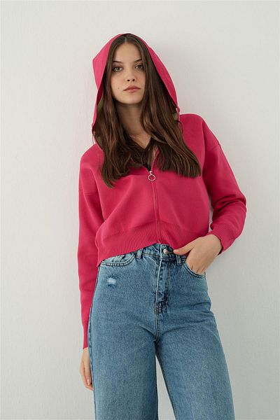 SHERIN Hanorac fucsia cu glugă și fermoar