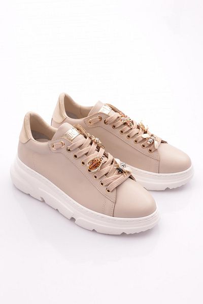 DGN Beige Women's Sneakers - Thick Sole and Bee Buckle Shoes 15299633118
