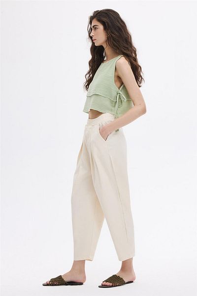 SHERIN Pantaloni Carrot Fit cu guler dublu