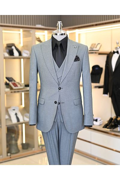 TerziAdemAltun Gray Italian Style Jacket and Vest Set - Pleated Trousers T11312