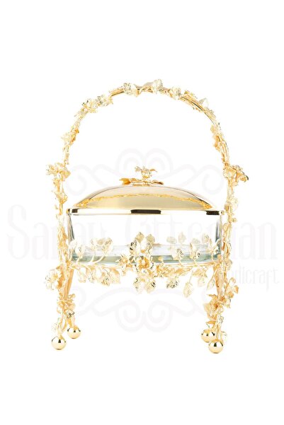 Saray Ottoman handicraft Bakır Ayaklı Kapaklı Şekerlik Meyvelik Sunumluk Loku...