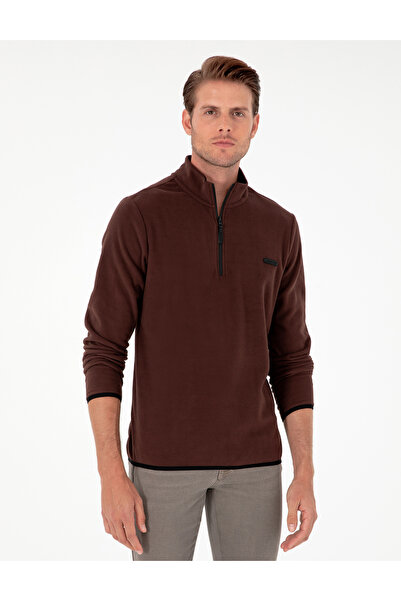 Pierre Cardin Kahverengi Regular Fit Yarım Fermuarlı Polar Sweatshirt 5029897...