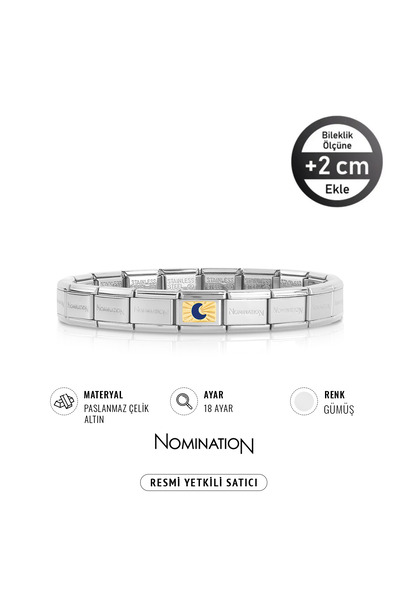 NOMİNATİON Italy Composable 18 Ayar Altın Mavi Altın Ay ve Çelik Bileklik Silver