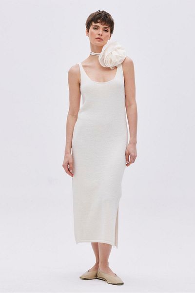 SHERIN Ecru Textured Long Knitwear Dress