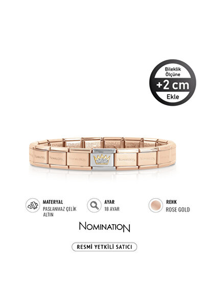NOMİNATİON Italy Composable 18 Ayar Altın Pırlanta Taç ve Çelik Bileklik Rose