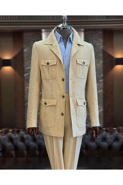 TerziAdemAltun Σετ μπουφάν και παντελόνι Safari Slim Fit σε μπεζ χρώμα - T11963