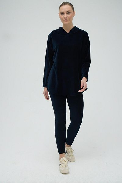 GİZZEY Σετ αθλητικής φόρμας Navy Blue Velvet - Μακρύ μανίκι, κουκούλα και κολάν C0T2N0O12